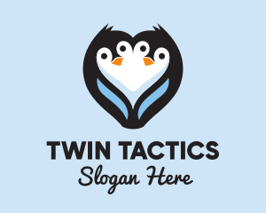 Twin Penguin Heart  logo design