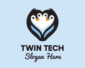 Twin Penguin Heart  logo design