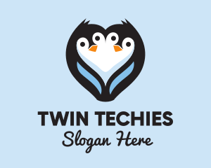 Twin Penguin Heart  logo design