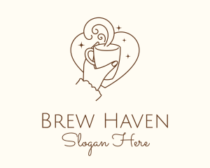 Brown Monoline Heart Coffee logo design