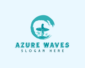 Woman Surfing Waves logo design