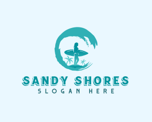 Woman Surfing Waves logo design