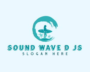 Woman Surfing Waves logo design