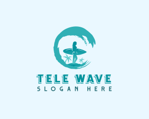 Woman Surfing Waves logo design