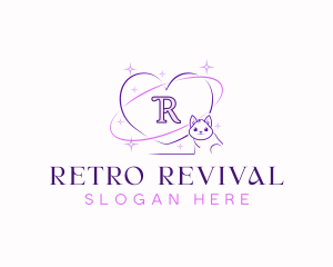 Retro Heart Cat logo design