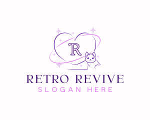 Retro Heart Cat logo design