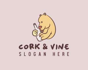 Drunk Wine Bottle Bear logo design