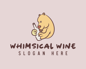 Drunk Wine Bottle Bear logo design