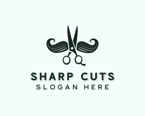 Mustache Scissor Barber logo design