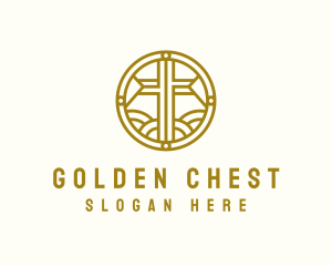 Golden Crucifix Cross logo design