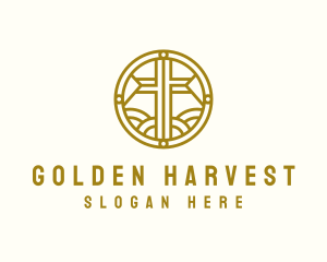 Golden Crucifix Cross logo design