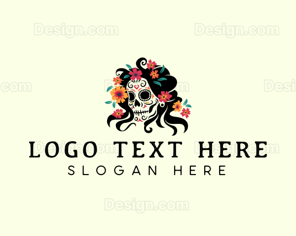 Floral Mexican Skull Logo