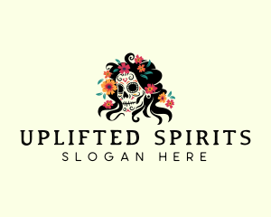 Floral Mexican Skull logo design