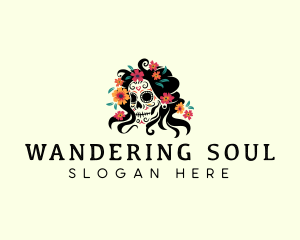 Floral Mexican Skull logo design