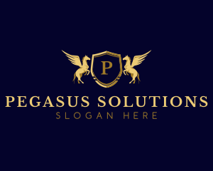 Wing Horse Shield Pegasus logo design