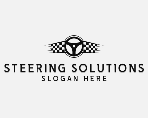 Race Flag Steering Wheel logo design