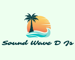 Sunset Ocean Palm Tree logo design