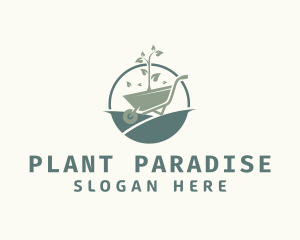 Wheelbarrow Garden Plant  logo design