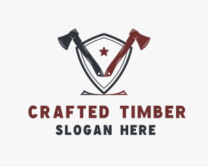 Shield Axe Lumberjack logo design