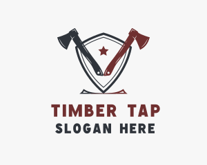 Shield Axe Lumberjack logo design