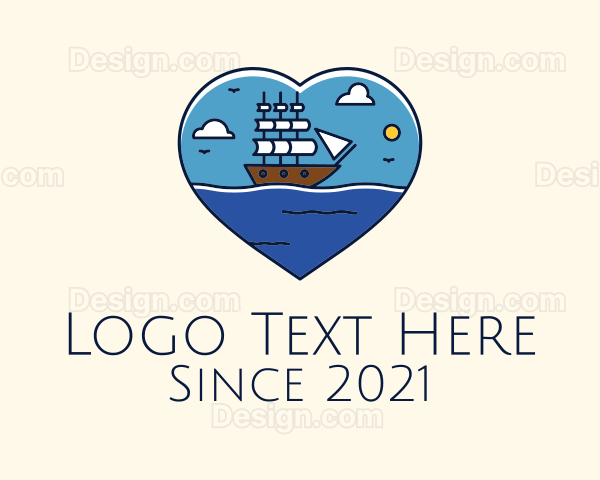 Heart Sail Ship Logo