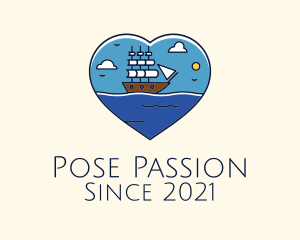 Heart Sail Ship logo design