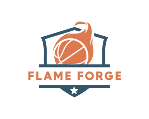 Flaming Basketball Shield logo design