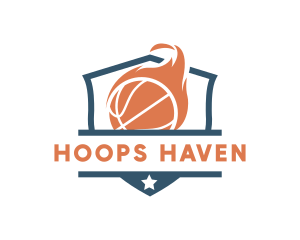 Flaming Basketball Shield logo design