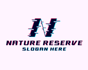 Glitch Anaglyph Letter N logo design