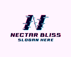 Glitch Anaglyph Letter N logo design