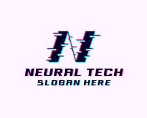 Glitch Anaglyph Letter N logo design