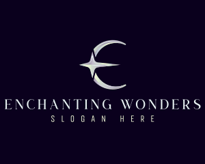 Cosmic Moon Star Letter E logo design