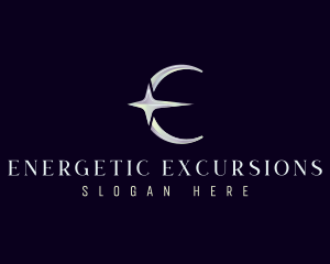 Cosmic Moon Star Letter E logo design