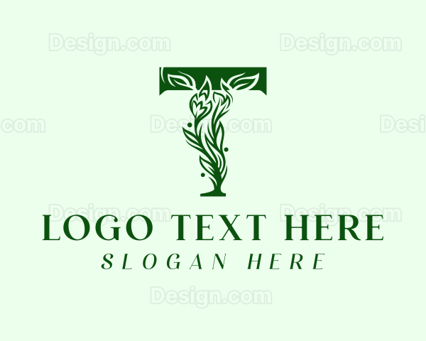 Organic Plant Letter T Logo