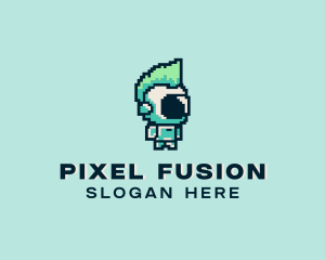 Futuristic Pixel Robot logo design