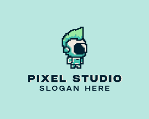 Futuristic Pixel Robot logo design