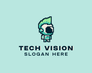 Futuristic Pixel Robot logo design