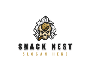 Smoking Cigar Skull logo design