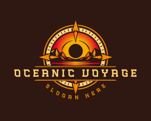 Voyage Compass Sunset Mountains logo design