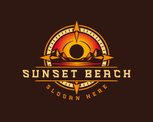 Voyage Compass Sunset Mountains logo design