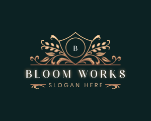 Elegant Shield Floral Leaf logo