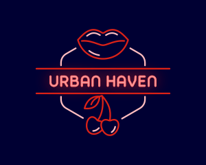 Cherry Lips Erotic Neon logo design