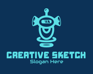 Blue Megaphone Robot logo design