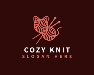 Knitting Yarn Cat logo design