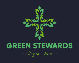 Green Leaf Cross logo design