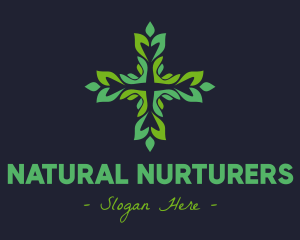 Green Leaf Cross logo design