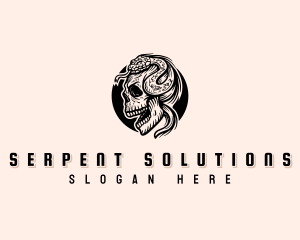 Skull Serpent Snake logo design