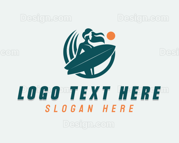 Woman Surfing Surfboard Logo