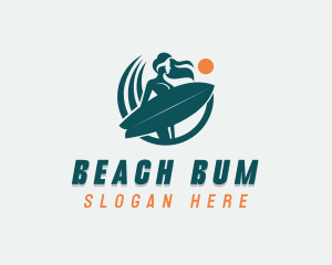 Woman Surfing Surfboard logo design