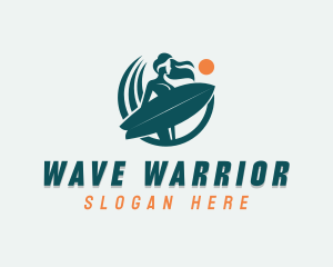 Woman Surfing Surfboard logo